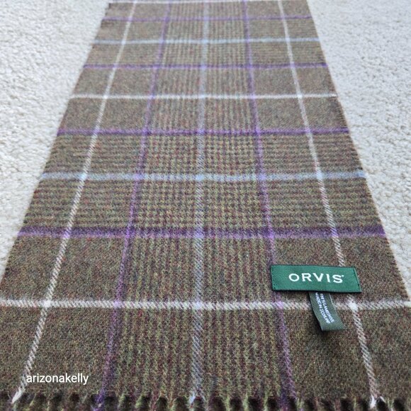 NWOT Orvis Wool Scarf Green Plaid - Picture 7 of 11